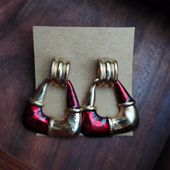 Gold and Red Statement Earrings - Picture 14 of 15